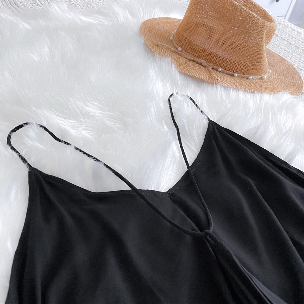 Black Slip Midi Dress with Spaghetti Straps - Picture 11 of 16